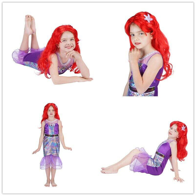 Mermaid Costume Halloween Dress Kids Girls Up Party Princess Cosplay Fancy Ariel