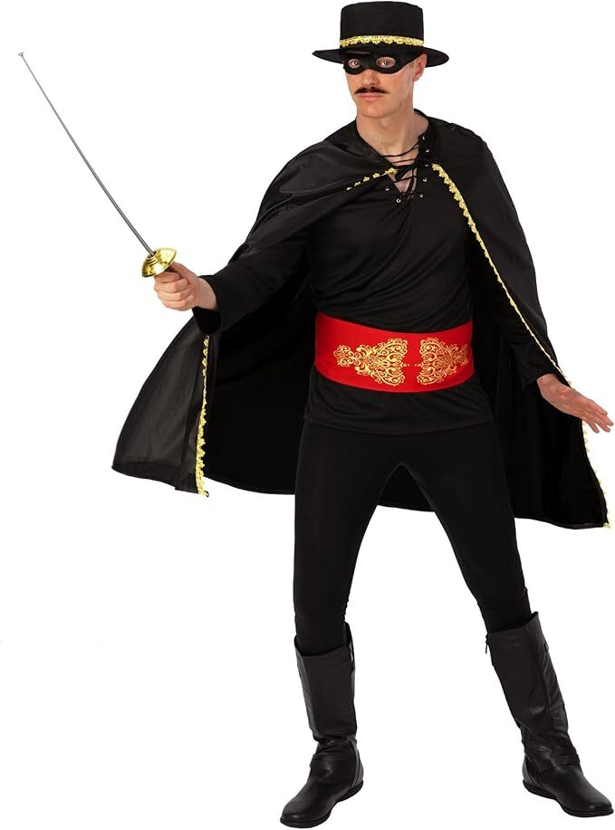 Mens Senor Zorro Costume + Hat M-XL Adult Mexican Masked Bandit Outlaw Halloween
