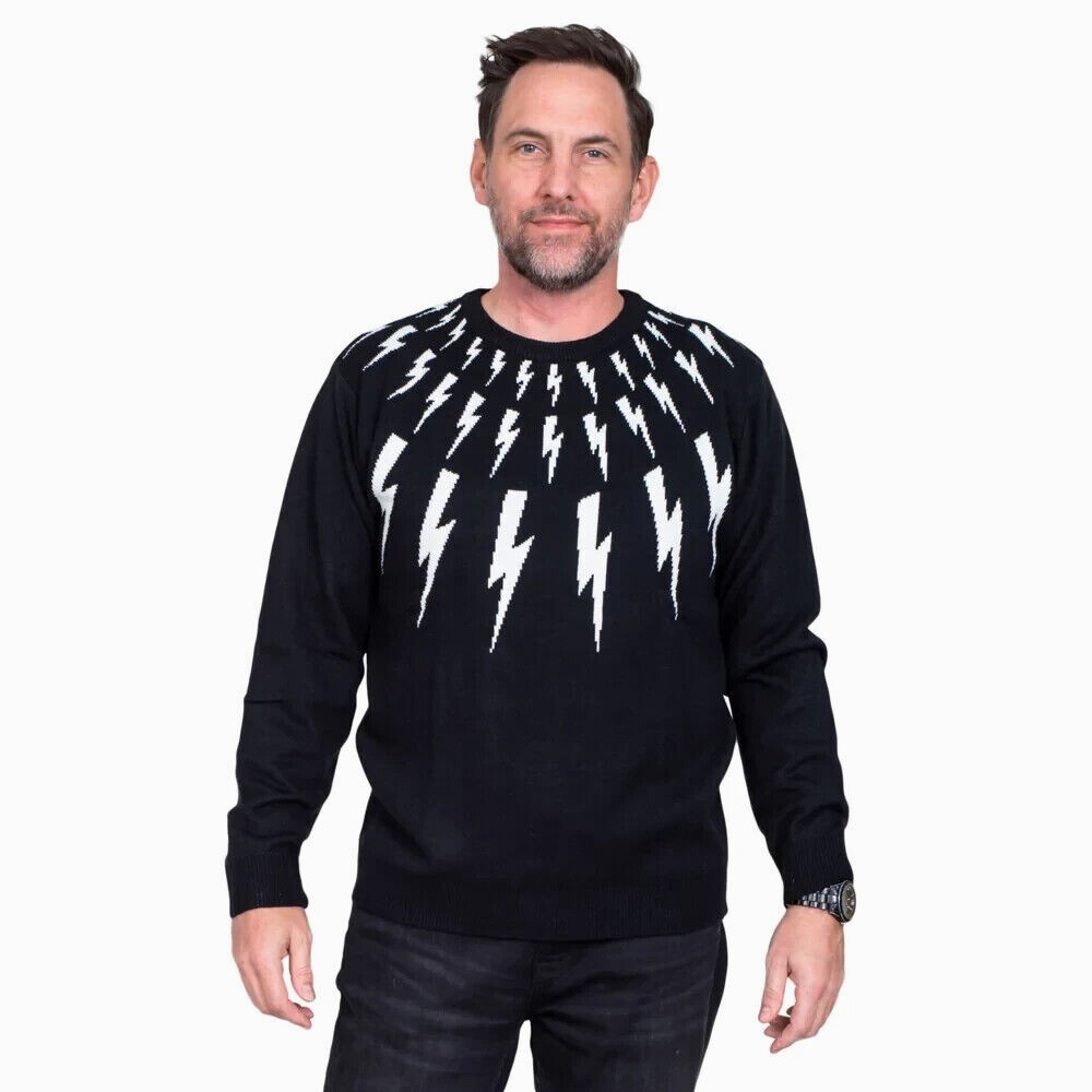 Adult Unisex Schitts Creek David Character Lightning Bolt Ugly Christmas Sweater