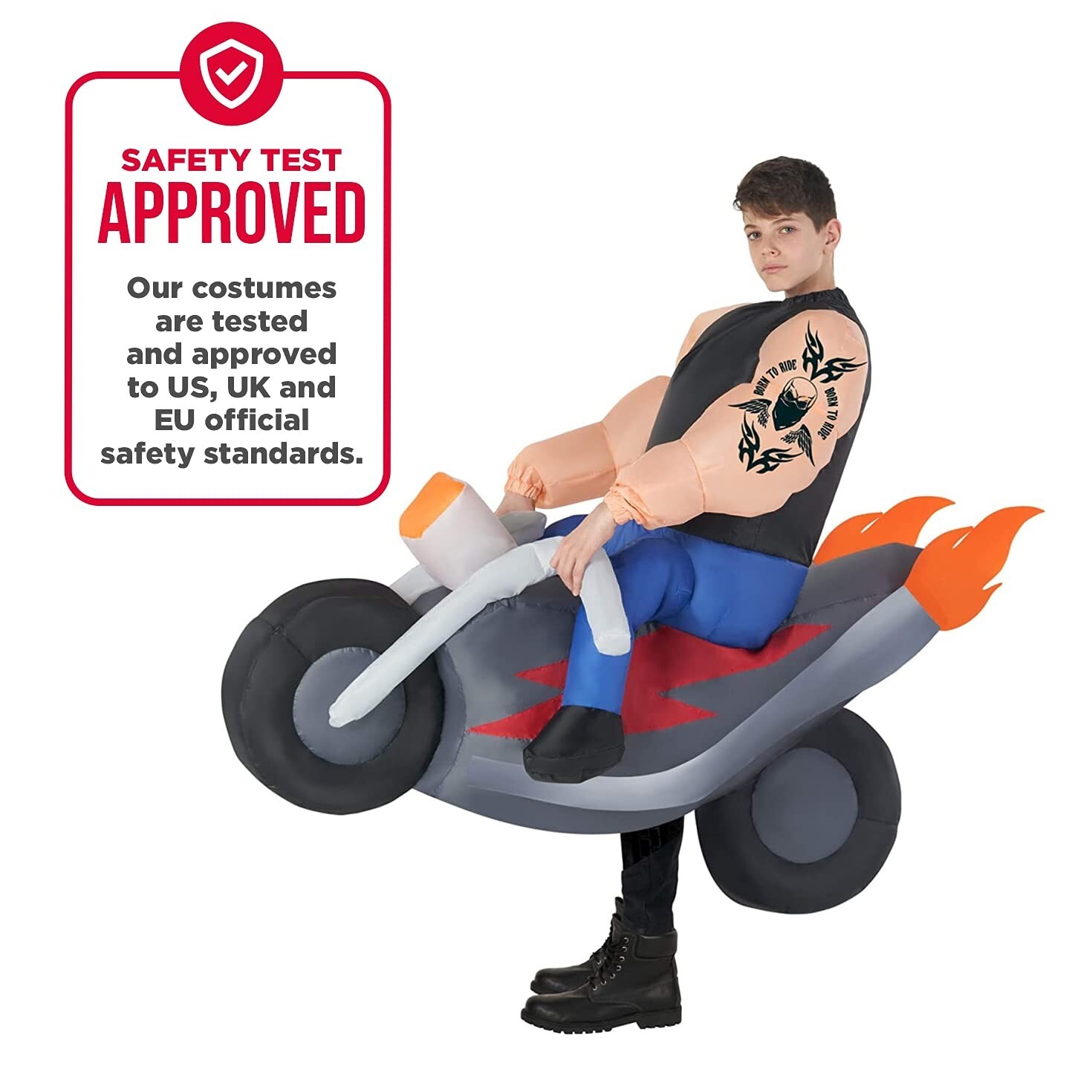 Kids Inflatable Biker Gang Ride On Boys Hell`s Angel Rider Halloween Costume