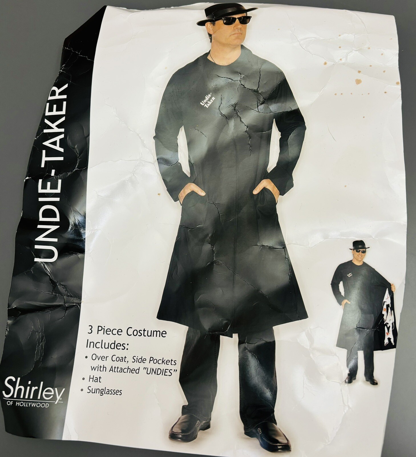 Vintage Funny Men’s Halloween Costume Undie Taker Sz L/XL Black Trench Coat Hat