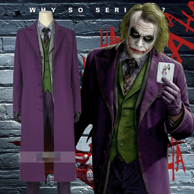 Batman The Dark Knight Heath Ledger Joker Cosplay Costume Props Full Set