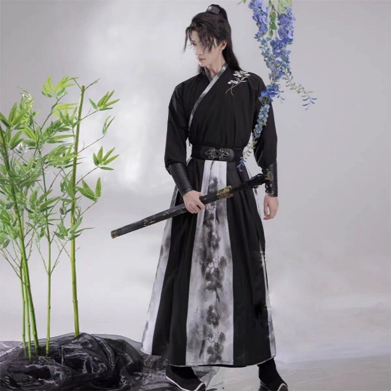 Black Hanfu Men Ancient Chinese Swordsman Male Cosplay Costume Performance