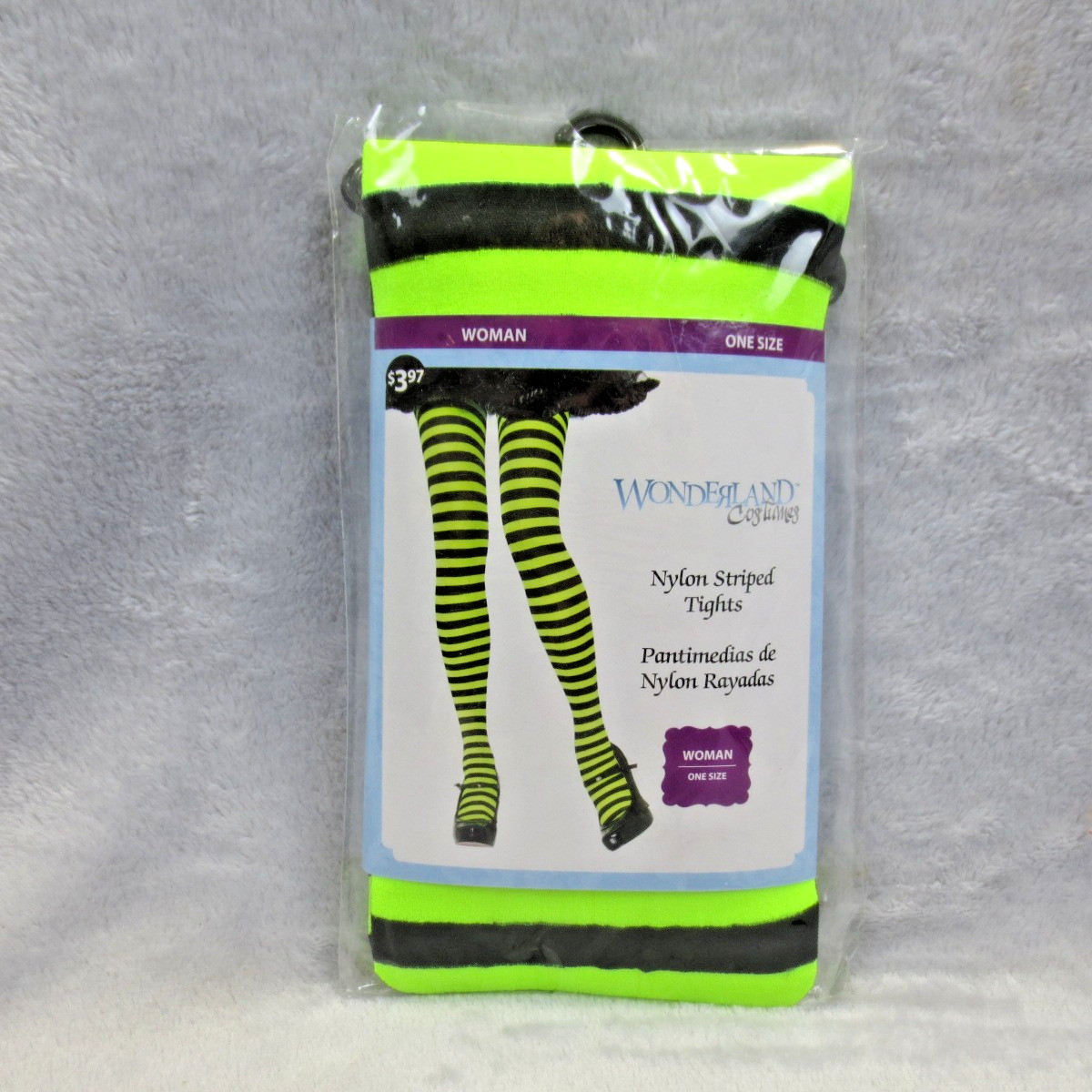NEW Womens OS Chartreuse Green & Black Striped Tights Wicked Costume Cosplay