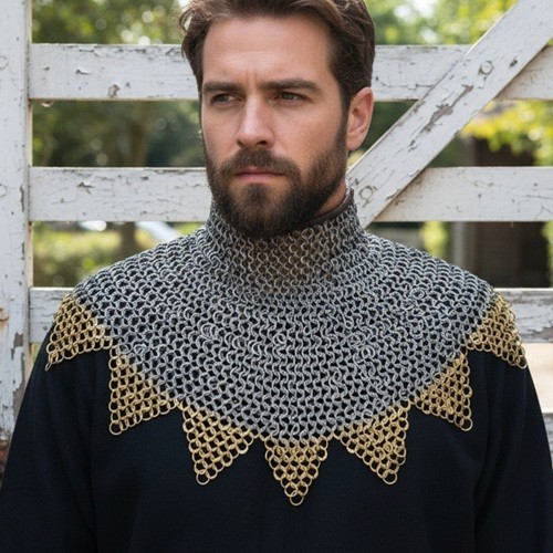Chain mail Collar : 8 MM Flat Ring Brass Zig Zag Edges, Nack Protection