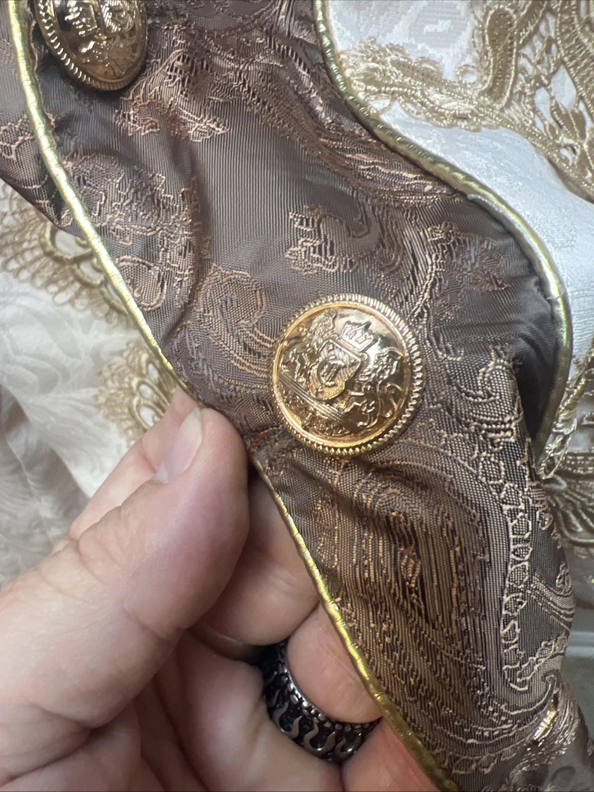 Mens Gothic Steampunk Sgt Pepper Tailcoat Tan/Gold Lace Sz 4XL Cosplay Pirate