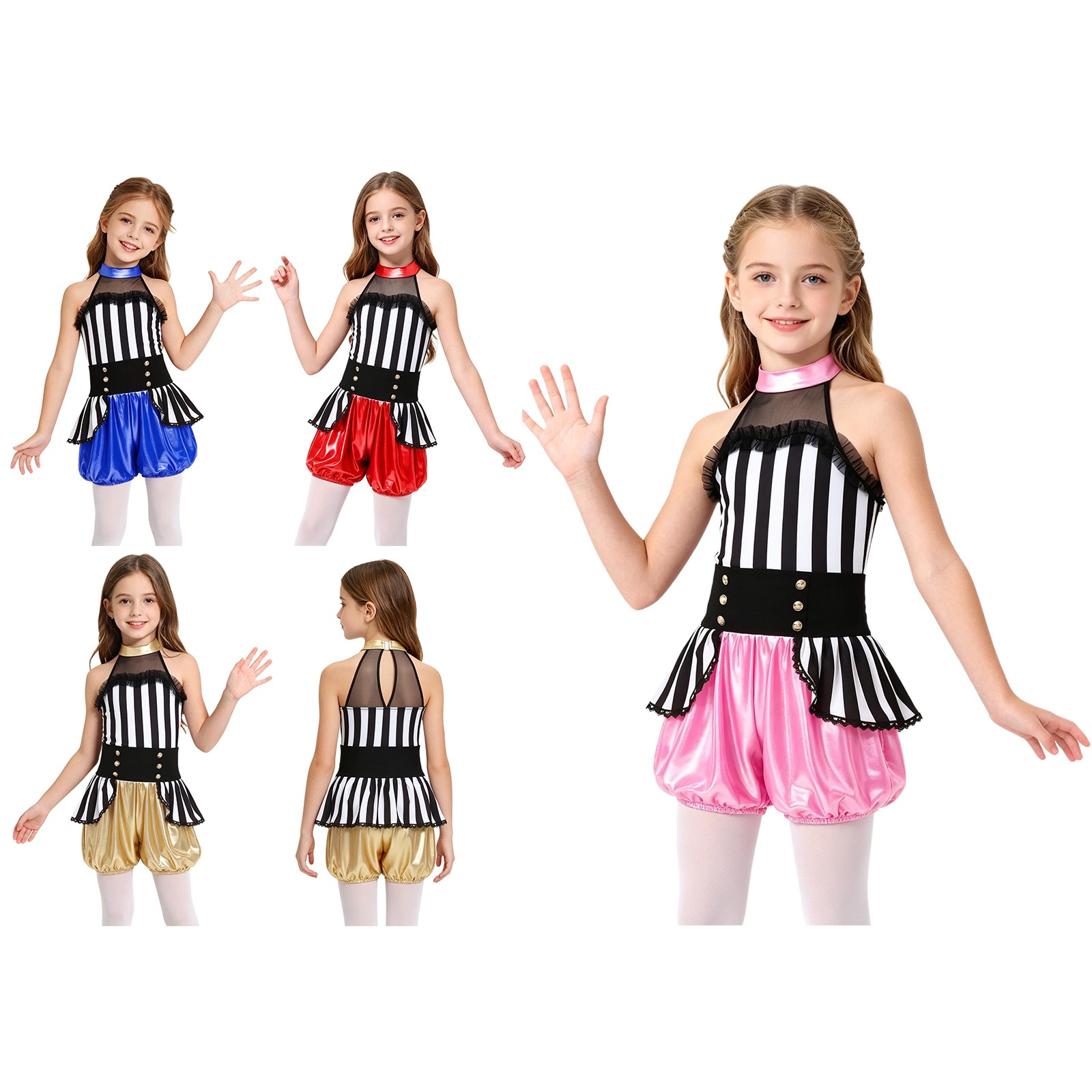Girls Circus Ringmaster Lace Trim Jumpsuit Gold Trim Fancy Dress Fashionable