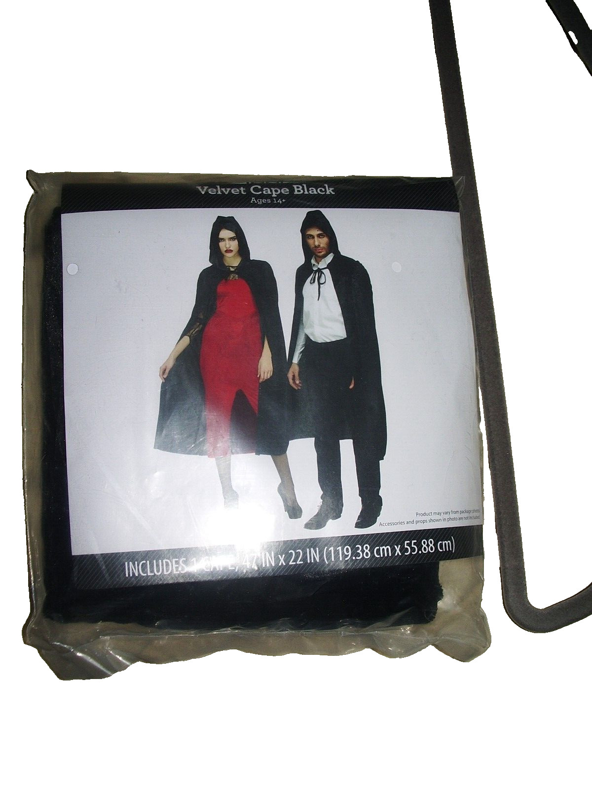 BRAND NEW ADULT BLACK VELVET CAPE. ONE SIZE FITS ALL. PACKAGE NEVER OPENED!