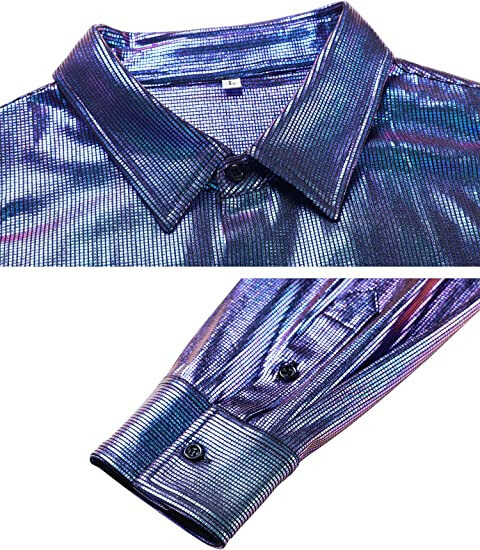Cotton Blend Men’s Fashion Shiny Long Sleeve Button Up Shirt