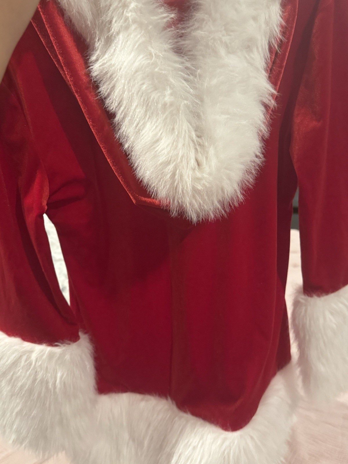 Women’s Santa Costume Velvet Dress Red White Faux Fur Trim Regular Size L