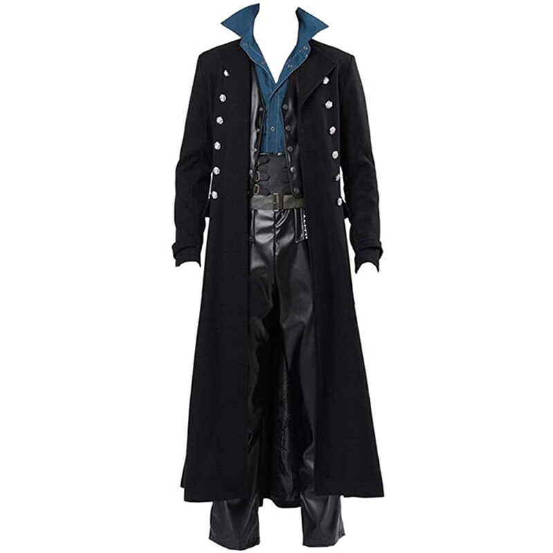 Steampunk Mens Gothic Medieval Cosplay Halloween Costume Gown Coat Long Jacket
