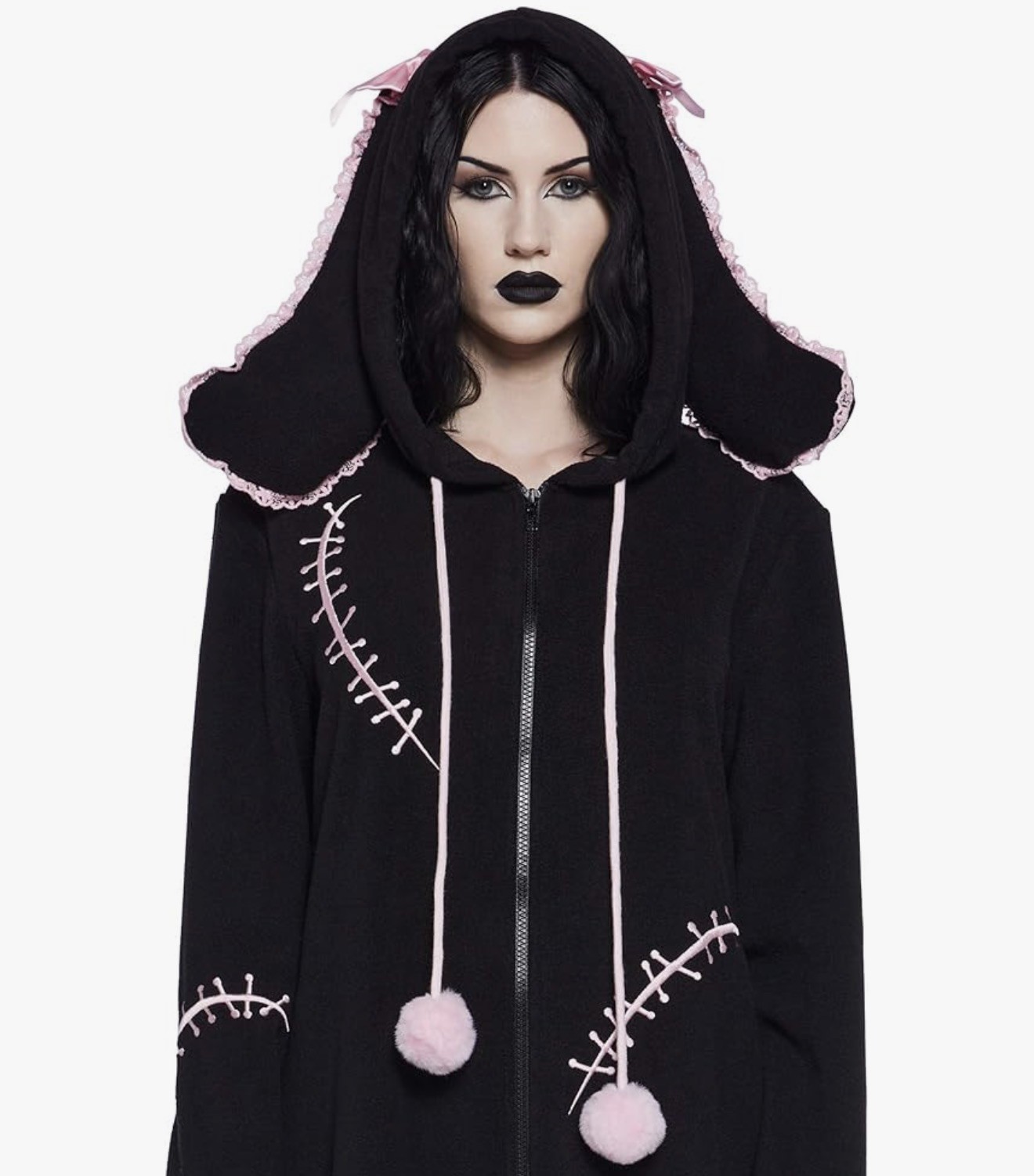 Zombie Undead Bunny Hooded Zip Up Jumpsuit by Trickz N’ Treatz Dolls Kill Fleece