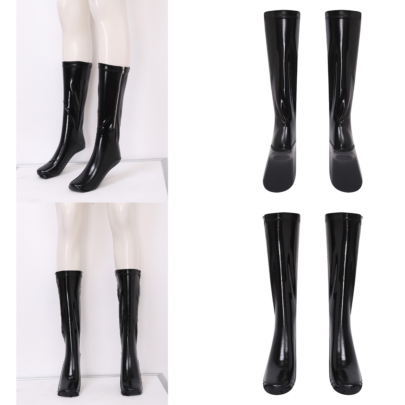 US Men Zipper Party Clubwear Knee Length Socks Shiny Leather Tights Cosplay