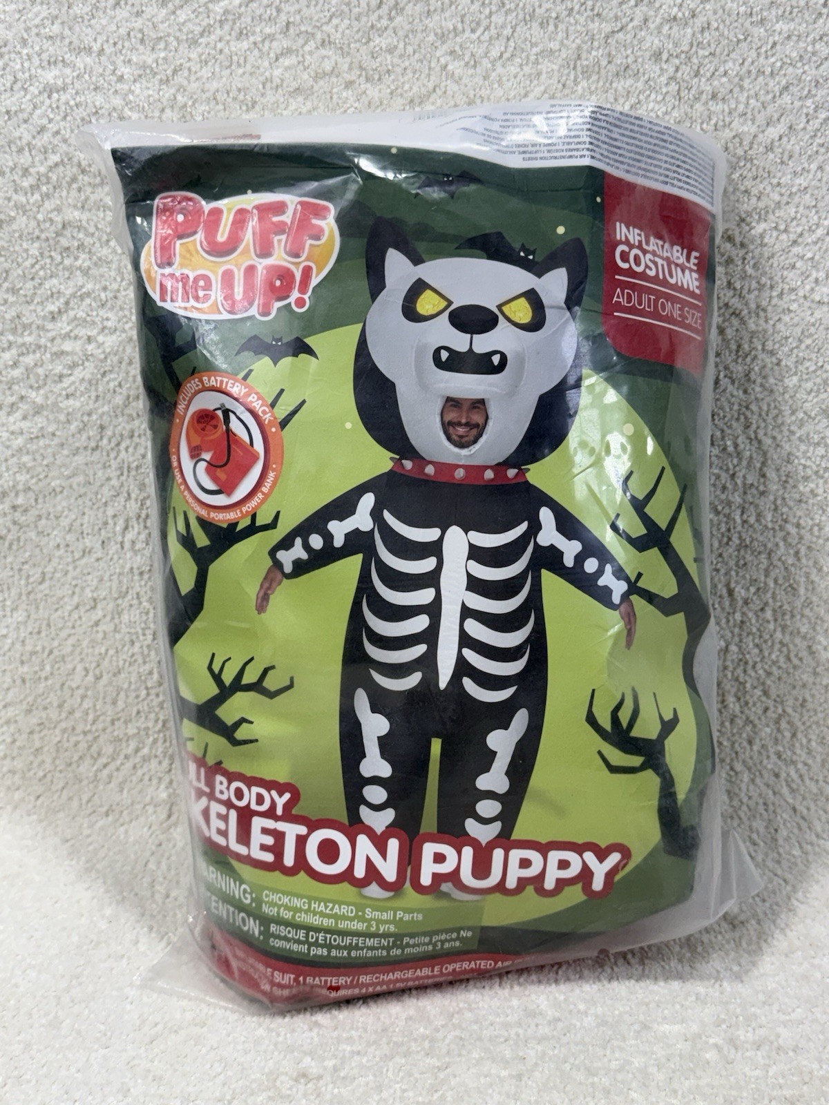 Puff Me Up Deluxe Inflatable SKELETON PUPPY Costume Adult One Size New Sealed