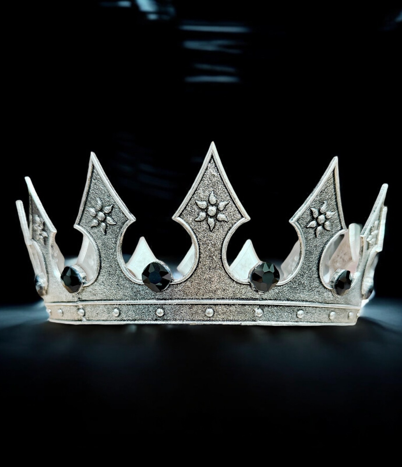 Silver Iron Crown, Medieval Costume, Renaissance Festival Headwear, Black Stone