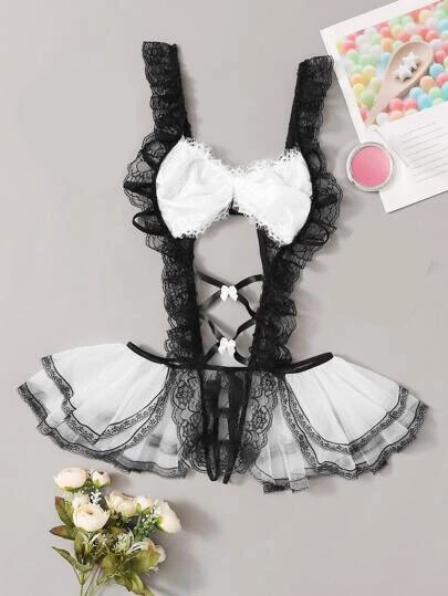 Sexy Lace See-Through Bodysuit One Piece Teddy Lingerie Role Play Costume Outfit