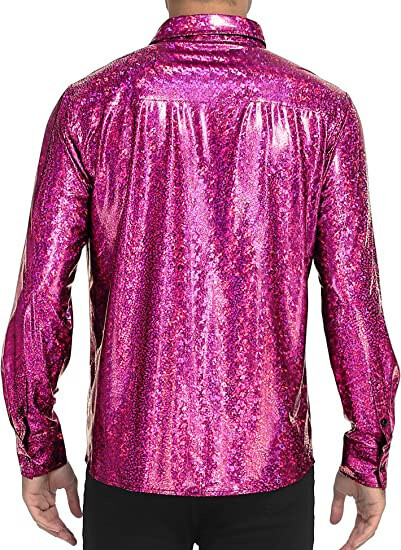 Cotton Blend Men’s Fashion Shiny Long Sleeve Button Up Shirt