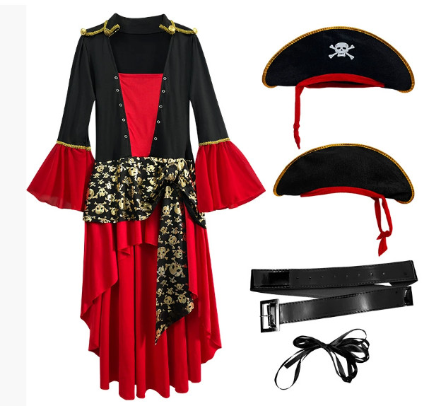 Halloween Red Pirate Captain Jack Costume Sparrow from Pirates Caribbean Women