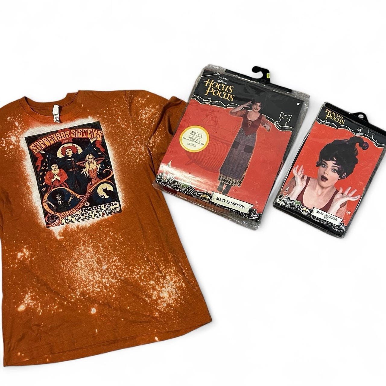 Hocus Pocus Mary Sanderson Costume S/M, Wig, Large Shirt Bundle Halloween