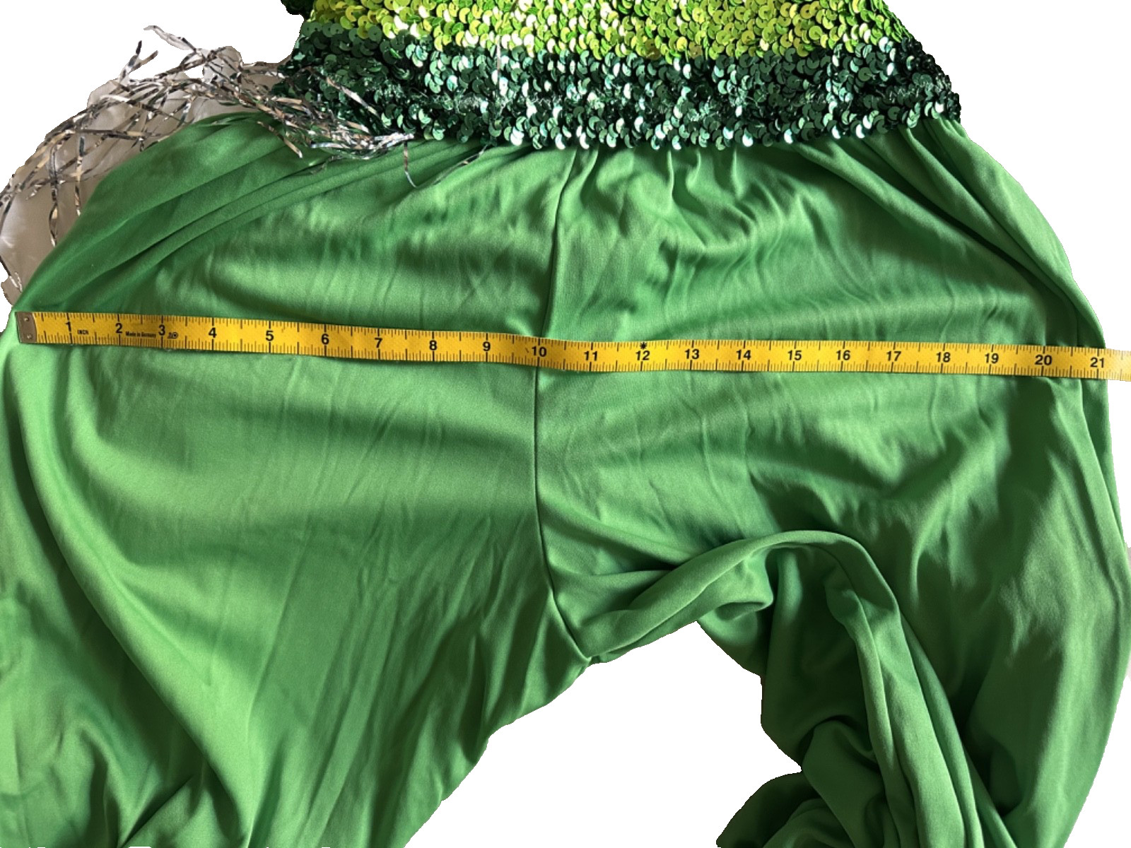 Vintage Disco Harem Jumpsuit Green Sequin Tube Top XS-S Blouson Pant