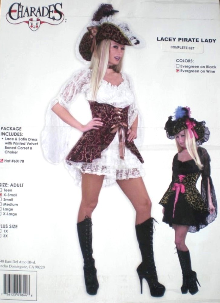 Charades Victorian Sassy Lacey Woman Pirate XS Adult Costume Deluxe Sexy w/Hat