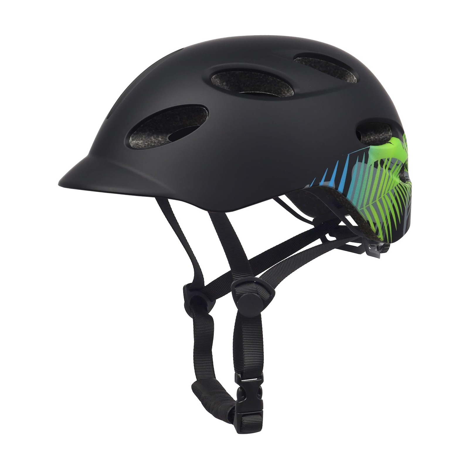 Kids/Youth Bike Helmet for Boys Girls 18.8″-22″ / 48-56 cm, Matte Black Leaf