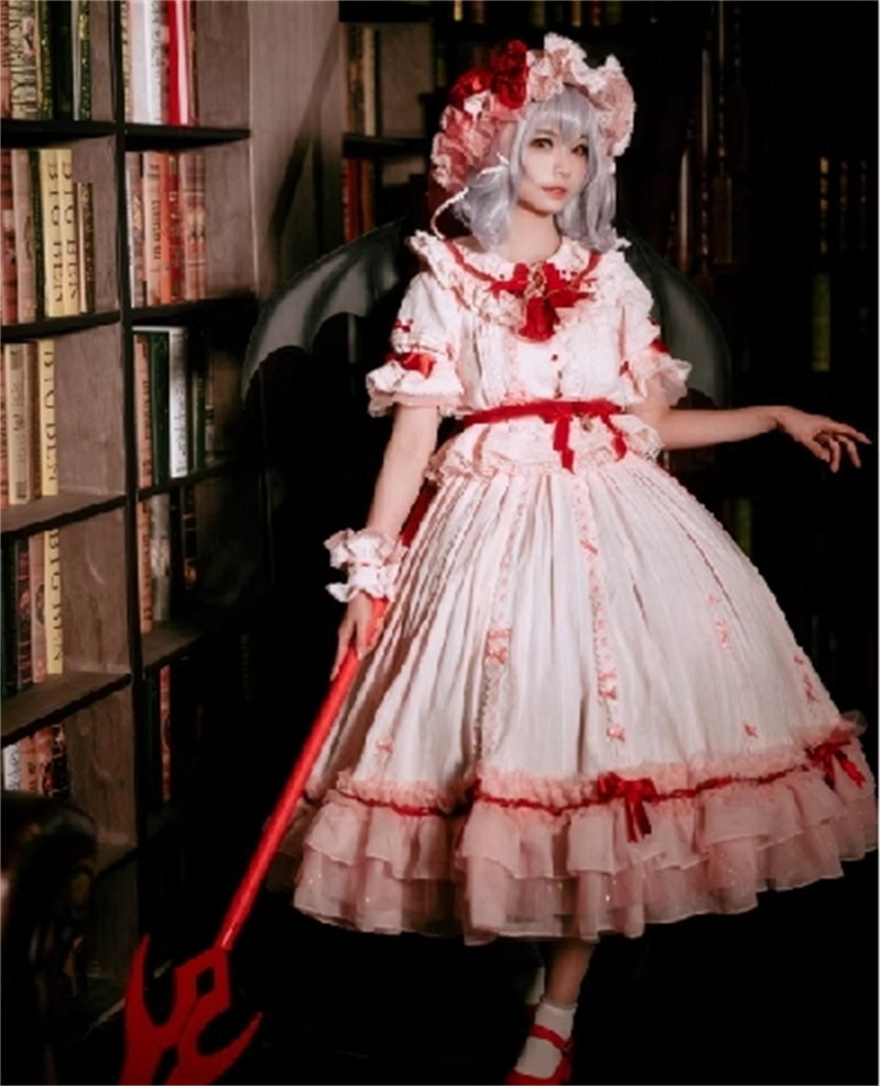 TouHou Project Remilia Scarlet Cosplay Dress Women Costume Girl Pink Outfit