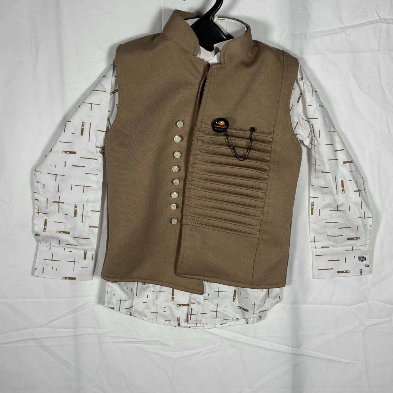 Kid’s One Piece Anime Costume Cosplay Brown Vest White Shirt Size 24