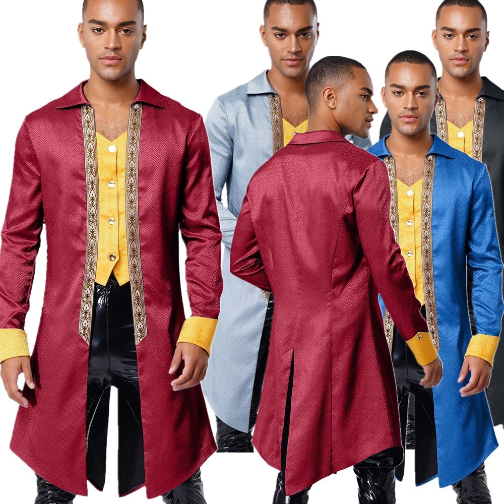 Men Coat Frack Jacket Printing Tailcoat Steampunk Walking Skirt Halloween Fancy
