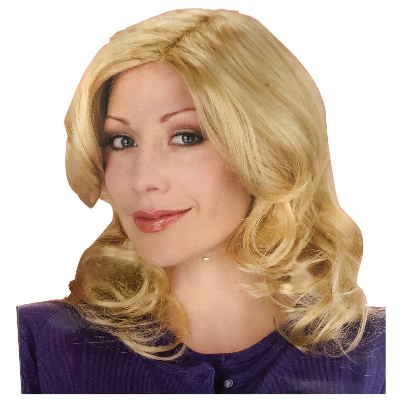 Blonde Wig Womens Costume Dress Up Medium Length Long Hair Wavy Curly Synthetic