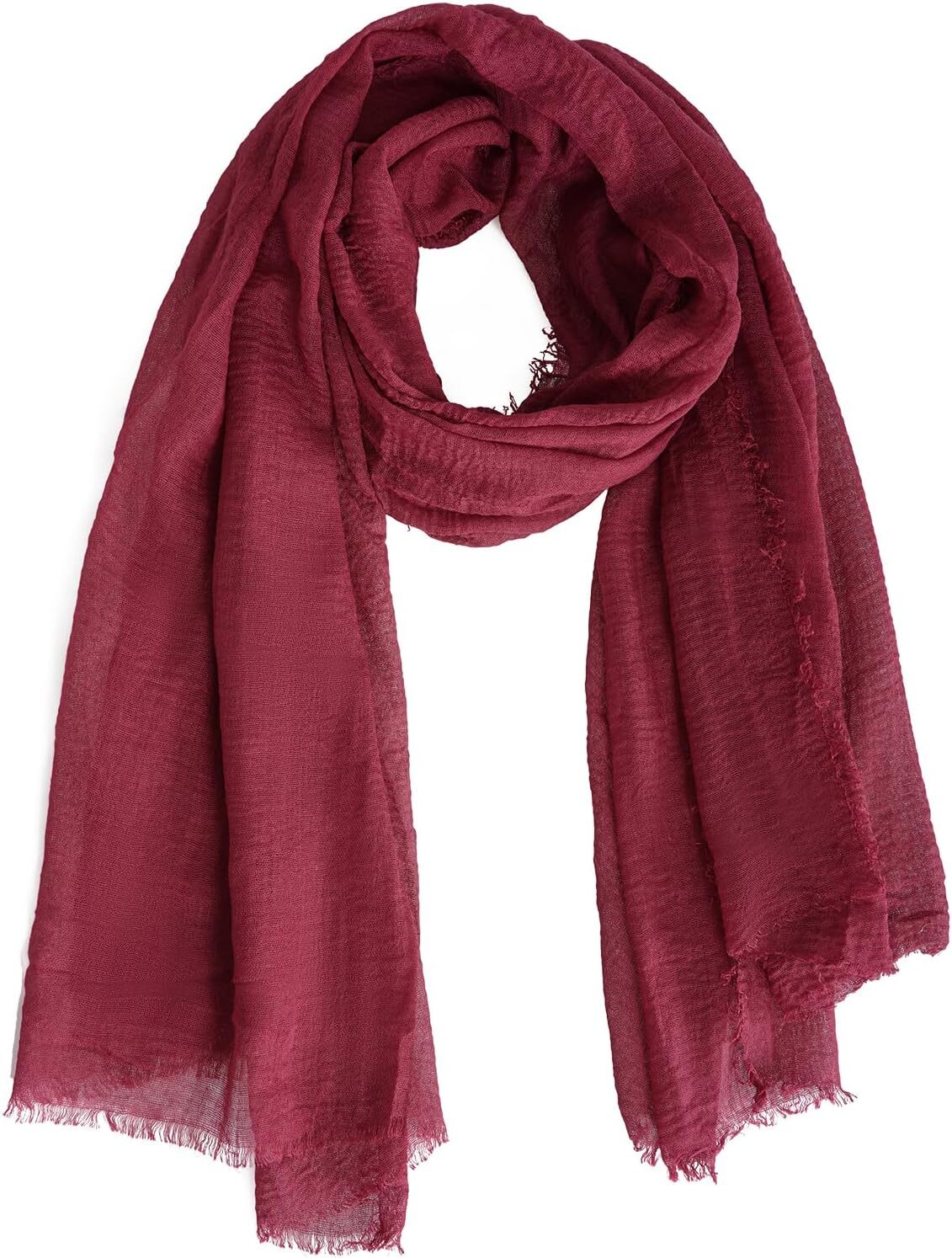 Women Summer Cotton Blend Crinkle Vintage Soft Long Scarf Linen Beach Red
