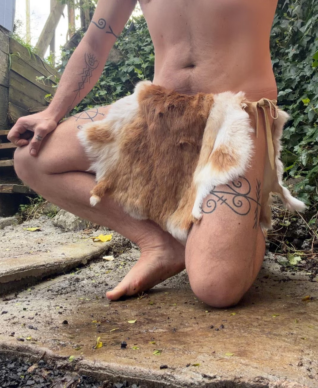 loincloth Unisex Leather Rabbit fur masculine Tarzan barbarian