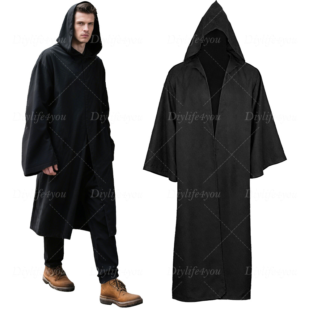 Mens Hooded Robe Full Length Adult Kids Jedi Cloak Sith Knight Cosplay Costume