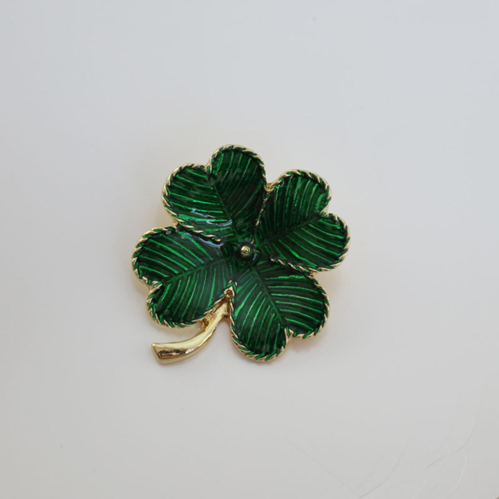 2PCS Retro Gold Plated Shamrock Four Leaf Brooch Lapel Pin Gifts Jewellery
