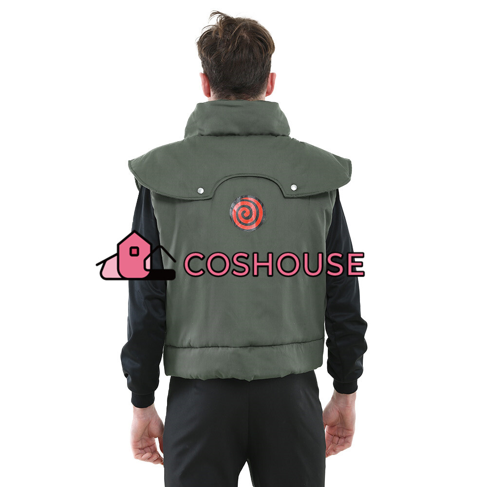 Men’s Kakashi Vest Anime Cosplay Costume Ninja Green Zipper Vest for Halloween