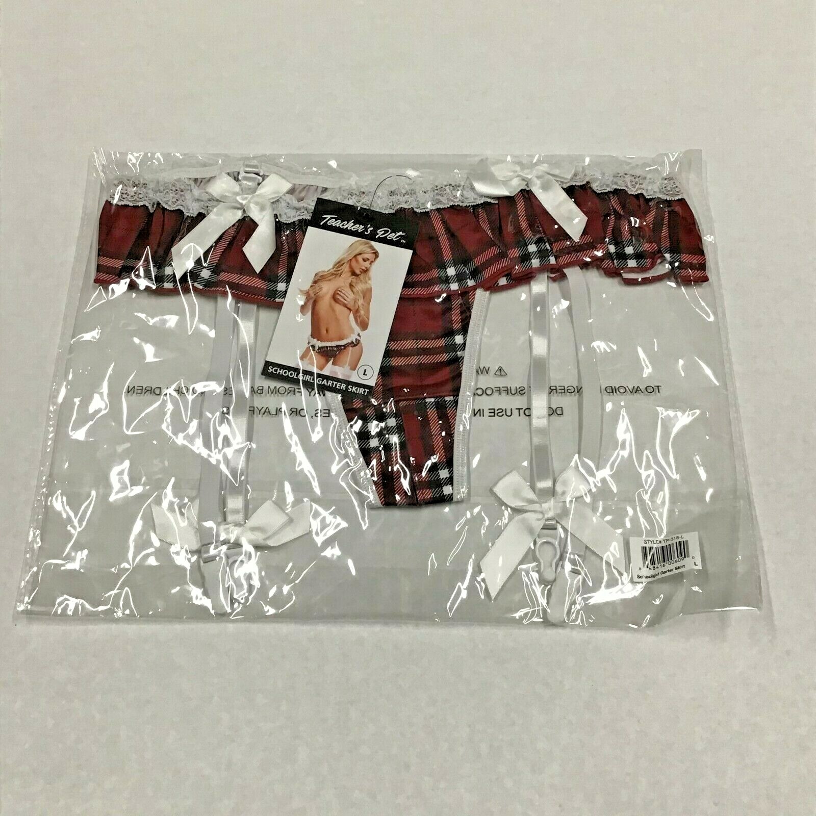 Schoolgirl Garter Skirt Crotchless Panties Wine Plaid Lingerie Teacher’s Pet Lrg