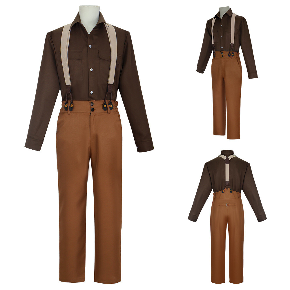 Titanic Cosplay Jack Dawson Costume Halloween Uniform Bib Pants Shirt Full Set