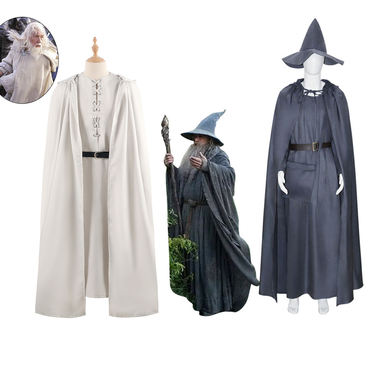 Cosplay Gandalf The Wizard Fairy Costume Gown Halloween Masquerade Full Set Suit