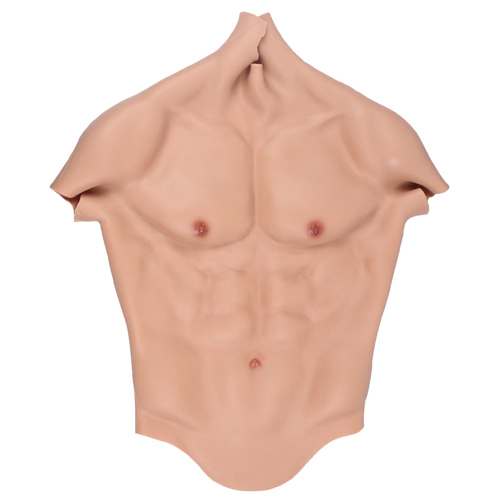 US Male Muscle Chest Plate Silicone Bodysuit for FTM Cosplay Crossdresser