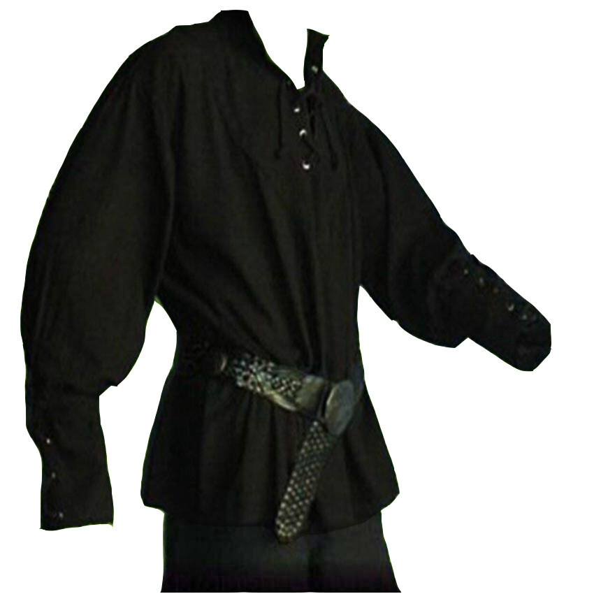 Mens Medieval Renaissance Pirate Shirt 18th Century Long Sleeve T-Shirt Cosplay