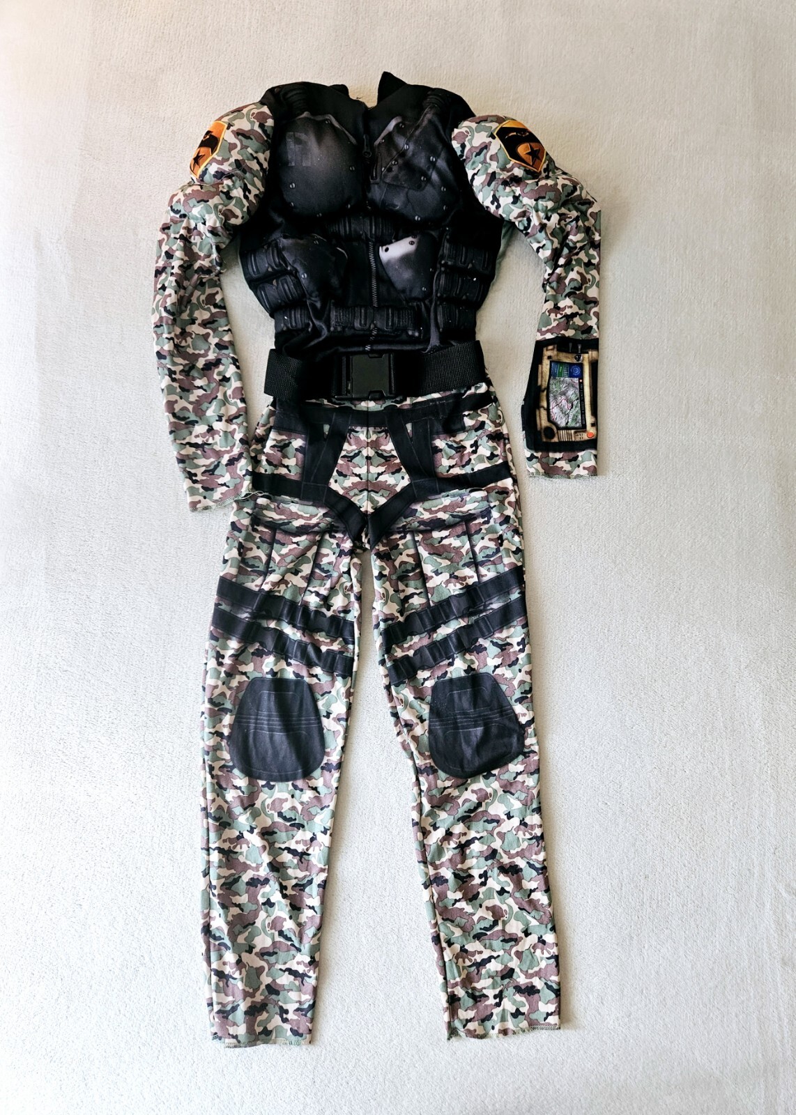 Military Solider Camouflage Jumpsuit, Padded Chest/Arms Costume, Sz. Small 5/6
