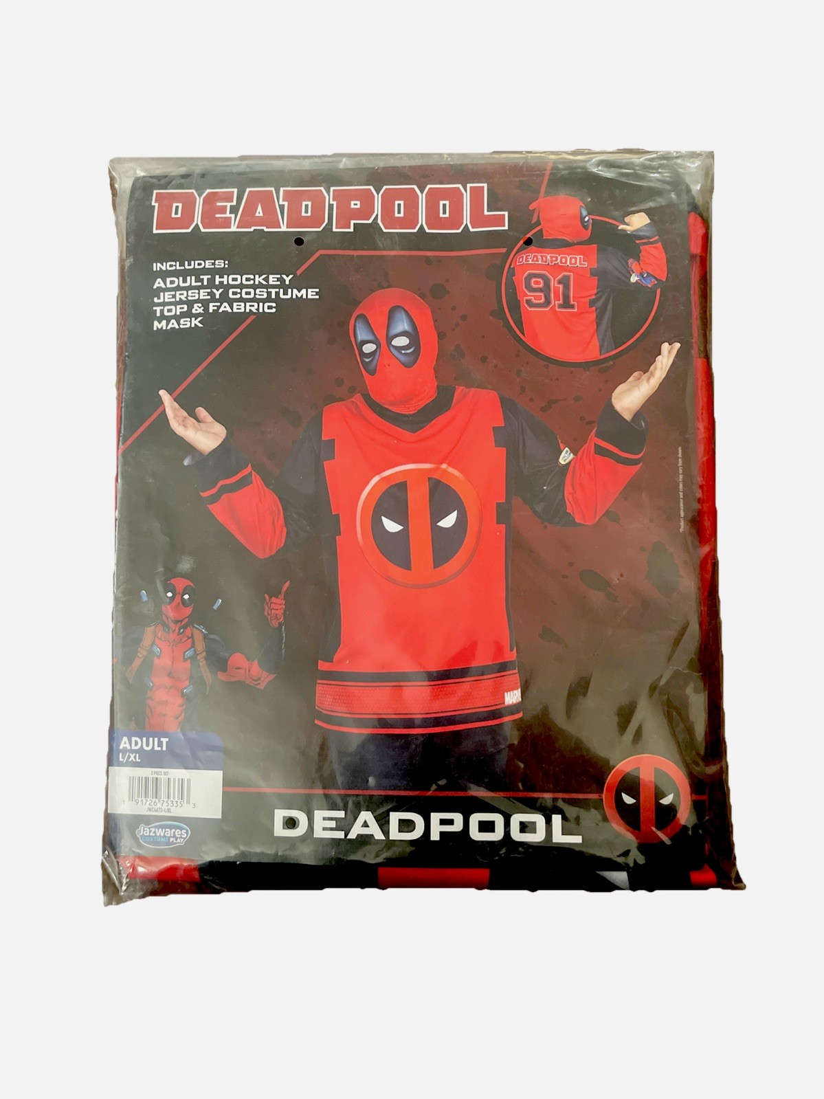 Deadpool #91 Adult Hockey Jersey Cosplay/Halloween Top & Fabric Mask Adult L/XL