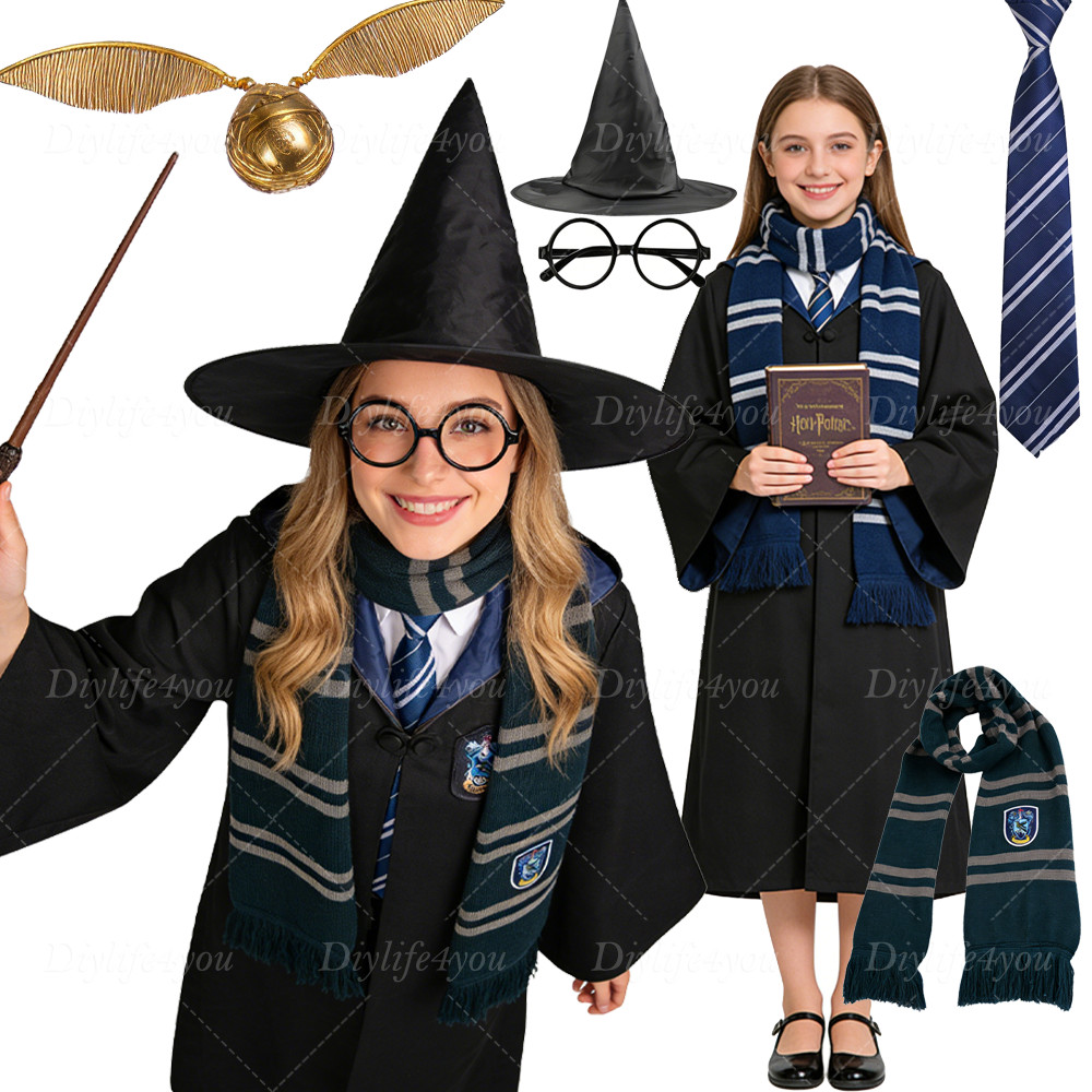 Harry Potter Children Adult Robe Tie Cloak Gryffindor Slytherin Cosplay Costume