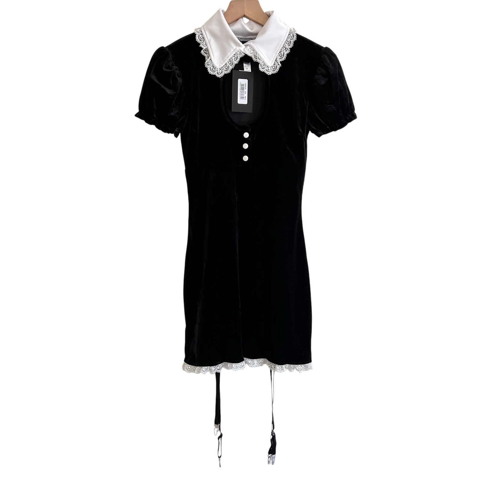 NWT Forplay Black Velvet Cutout Maid Mini Dress Sexy Costume Size M/L